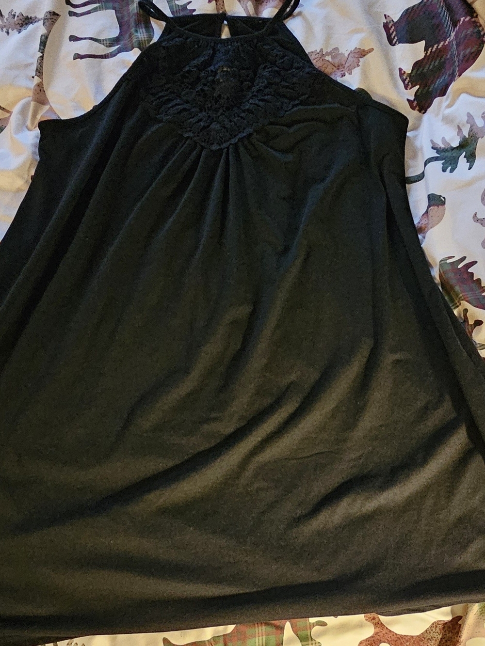 Black Halter Neck Lace-Trim Dress - Women